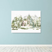 緑の松の森の森の森の中の水彩小屋 キャンバスプリント (インサイチュ (ウッドフロア))