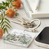 緑の松の森の森の森の中の水彩小屋 キーホルダー (正面右)