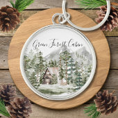 緑の松の森の森の森の中の水彩小屋 キーホルダー