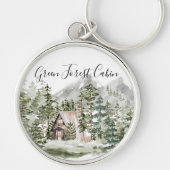緑の松の森の森の森の中の水彩小屋 キーホルダー (正面)