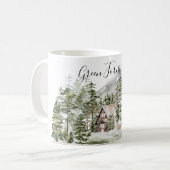 緑の松の森の森の森の中の水彩小屋 コーヒーマグカップ (正面左)