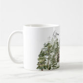 緑の松の森の森の森の中の水彩小屋 コーヒーマグカップ (左)