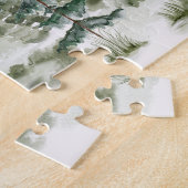 緑の松の森の森の森の中の水彩小屋 ジグソーパズル (側面)