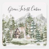 緑の松の森の森の森の中の水彩小屋 スクエアシール (正面)