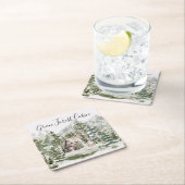 緑の松の森の森の森の中の水彩小屋 スクエアペーパーコースター (インサイチュ)