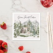 緑の松の森の森の森の中の水彩小屋 スタンダードカクテルナプキン (インサイチュ)