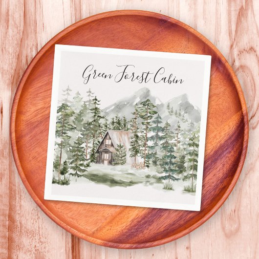 緑の松の森の森の森の中の水彩小屋 スタンダードカクテルナプキン