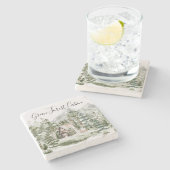 緑の松の森の森の森の中の水彩小屋 ストーンコースター (横)