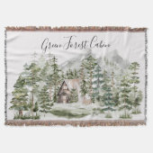 緑の松の森の森の森の中の水彩小屋 スローブランケット (正面)