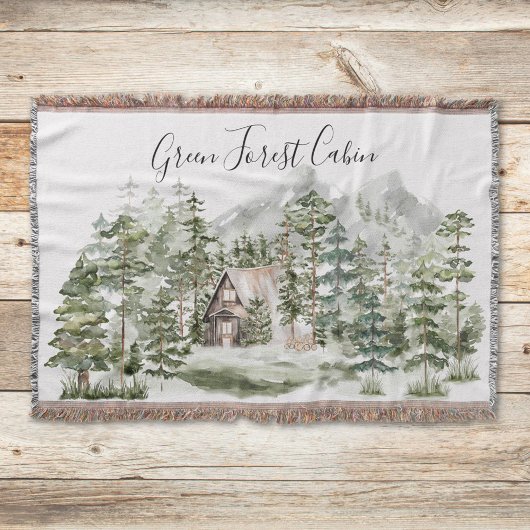 緑の松の森の森の森の中の水彩小屋 スローブランケット
