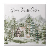 緑の松の森の森の森の中の水彩小屋 タイル (正面)