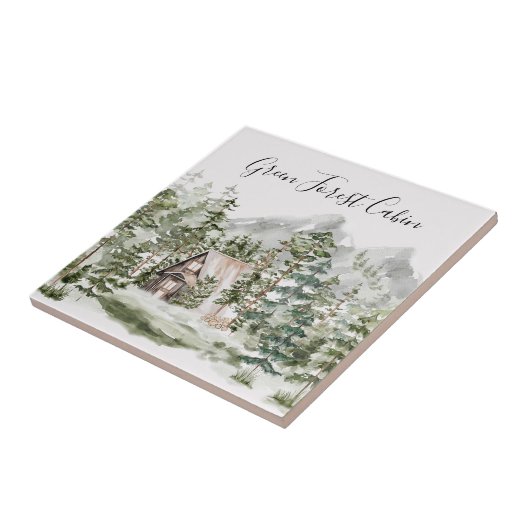 緑の松の森の森の森の中の水彩小屋 タイル (側面)