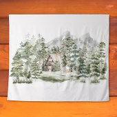 緑の松の森の森の森の中の水彩小屋 タペストリー