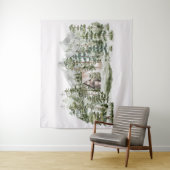 緑の松の森の森の森の中の水彩小屋 タペストリー (インサイチュ)