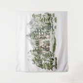 緑の松の森の森の森の中の水彩小屋 タペストリー (正面)