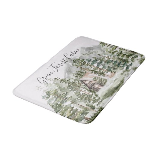 緑の松の森の森の森の中の水彩小屋 バスマット (アングル)
