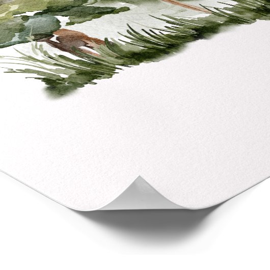 緑の松の森の森の森の中の水彩小屋 ポスター (角)