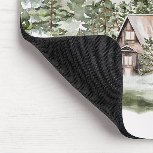 緑の松の森の森の森の中の水彩小屋 マウスパッド (コーナー)