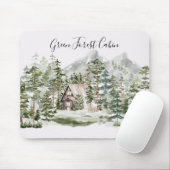 緑の松の森の森の森の中の水彩小屋 マウスパッド (マウス)