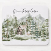 緑の松の森の森の森の中の水彩小屋 マウスパッド (正面)