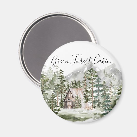 緑の松の森の森の森の中の水彩小屋 マグネット (正面/裏面)
