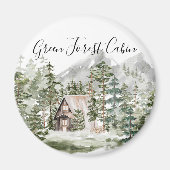 緑の松の森の森の森の中の水彩小屋 マグネット (正面)