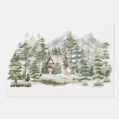 緑の松の森の森の森の中の水彩小屋 ラッピングペーパーシート (正面)