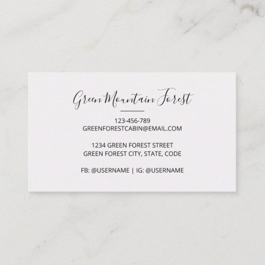 緑の松の森の森の森の中の水彩小屋 名刺 (裏面)