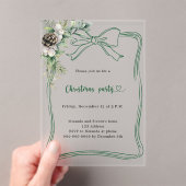 緑の松の緑の霜のクリスマスのパーティー アクリル招待状 (インサイチュ (ポータブル))