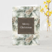 緑の松ぼっくり クリスマス カード (黄色い花)