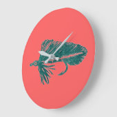 緑の松花のぼり結びと魚釣り ラージ壁時計 (傾斜)