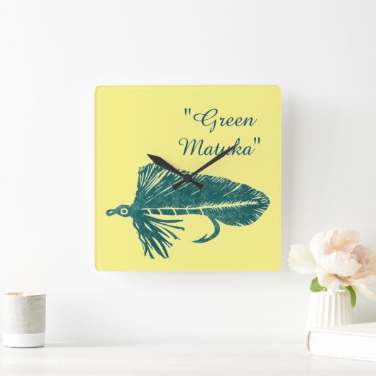 – 緑の松鹿のぼり釣りのフライ結び絵 スクエア壁時計 (ホーム)