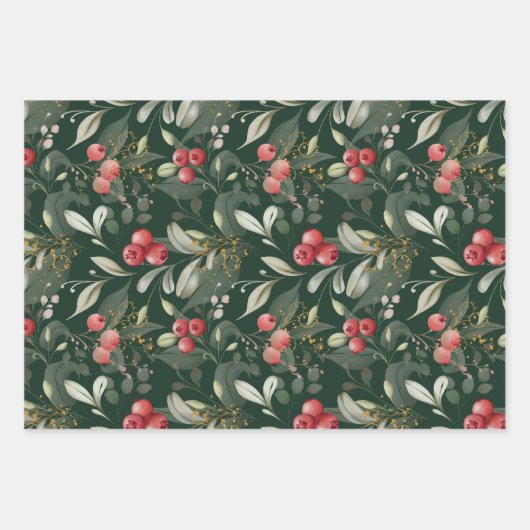 緑の果実のクリ伝統的スマス ラッピングペーパーシート (正面3)