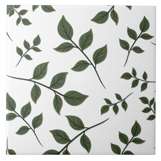 緑の枝が白離れい葉 タイル (正面)