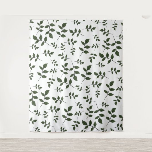 緑の枝が白離れい葉 タペストリー (正面)