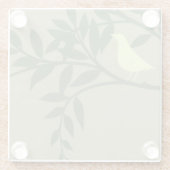 緑の枝でとまる緑の鳥 ガラスコースター (裏面)