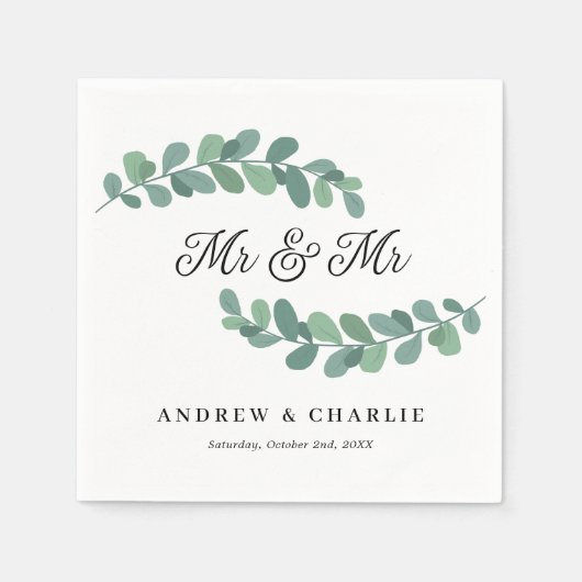 緑の枝ミスター&ミスターゲイ結婚ズ スタンダードカクテルナプキン (正面)