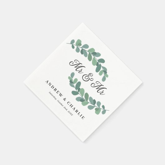 緑の枝ミスター&ミスターゲイ結婚ズ スタンダードカクテルナプキン (角)