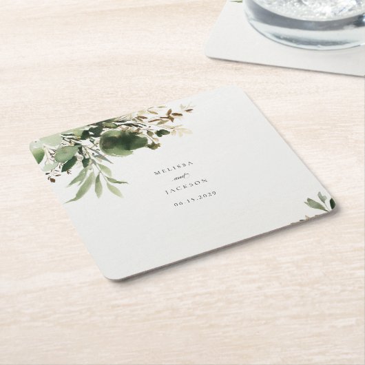 緑の枝結婚の スクエアペーパーコースター (アングル)
