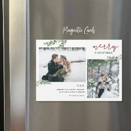 緑の枝2枚のフォトマグネティッククリスマスカード