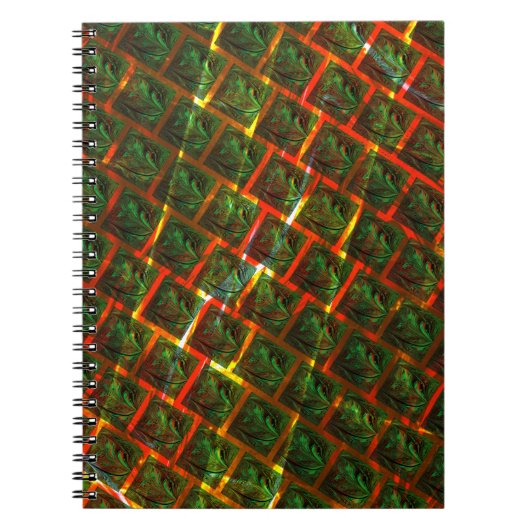 '緑の枠で囲まれた目'、スクラッチまたは赤いグリッド。 ノートブック (正面)