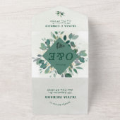 緑の枠とRsvp葉の金ゴールド結婚付き オールインワン招待状 (外側)