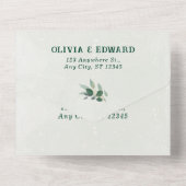 緑の枠とRsvp葉の金ゴールド結婚付き オールインワン招待状 (裏面)