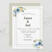 緑の枠の幾何学的な花のウェディング 招待状 (正面/裏面)