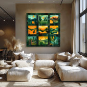 緑の枠の砂漠アートグリッド – ジオメト鮮やかリ ポスター