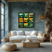 緑の枠の砂漠アートグリッド – ジオメト鮮やかリ ポスター