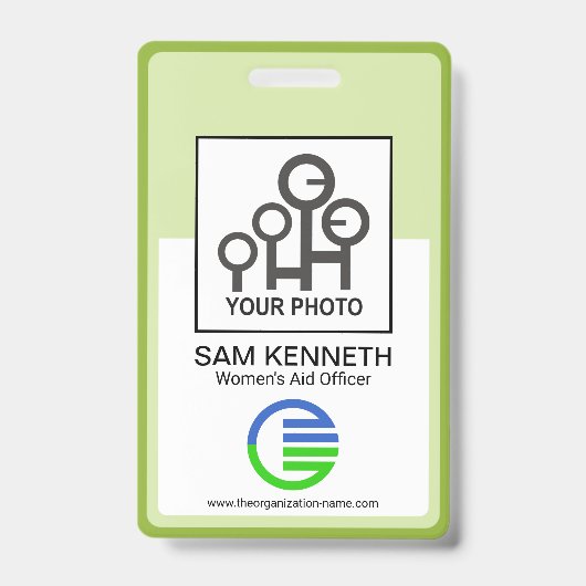 緑の枠ボーダー会社従業員ナース写真 バッジ (正面)