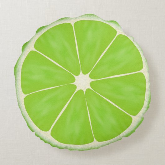 緑の柑橘類のライムのフルーツの切れ ラウンドクッション (裏面)