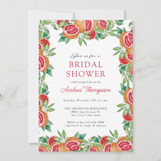 緑の柑橘 |ブライダルシャワー招待状 招待状 (正面)