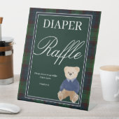 緑の格子付きテディベア赤ちゃんシャワーおむつラッフル 台座サイン (インサイチュ)